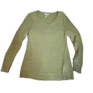 Chicos‎ Sweater Sz Small Knit Tunic Green Lightweight Metallic Sparkle Casual
